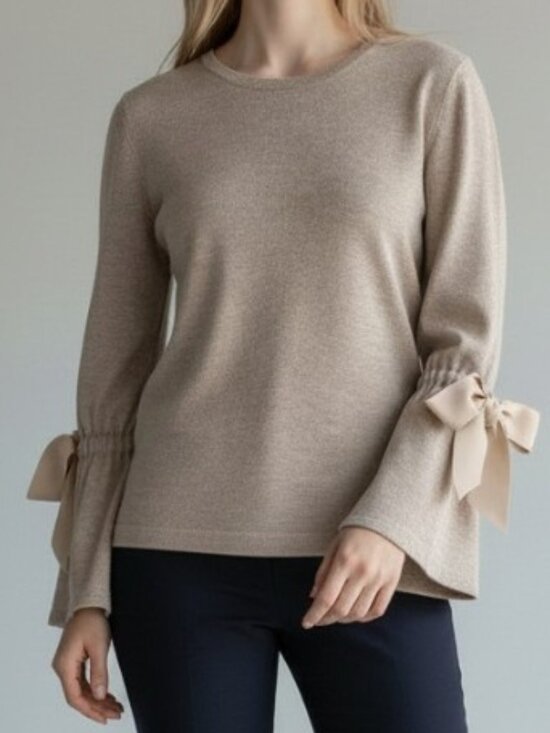 Talbots Tops - RSVP by Talbots Women Top Metallic Beige Merino Wool Bell Sleeves Petite Med EUC
